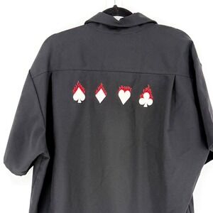 VTG Johnny Suede Mens XXL Black Embroider Rockabilly Bowling Shirt Flaming Suits